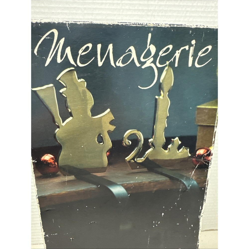 Vintage Gold Toned Menagerie Christmas stocking holder snowman and candle 12"L